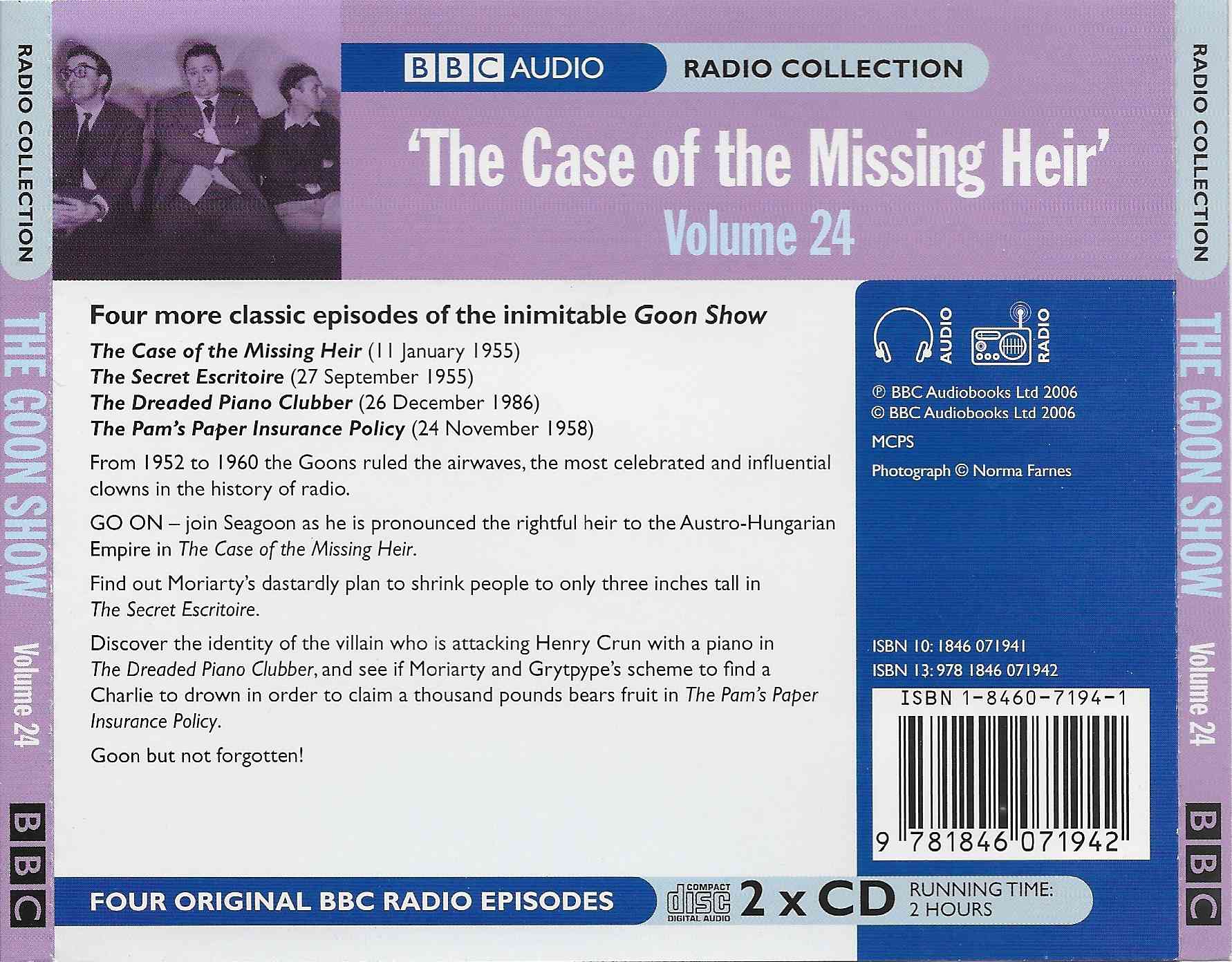 Picture of ISBN 1-8460-7194-1 The Goon Show 24 - The case of the missing heir by artist Spike Milligan / Eric Sykes from the BBC records and Tapes library